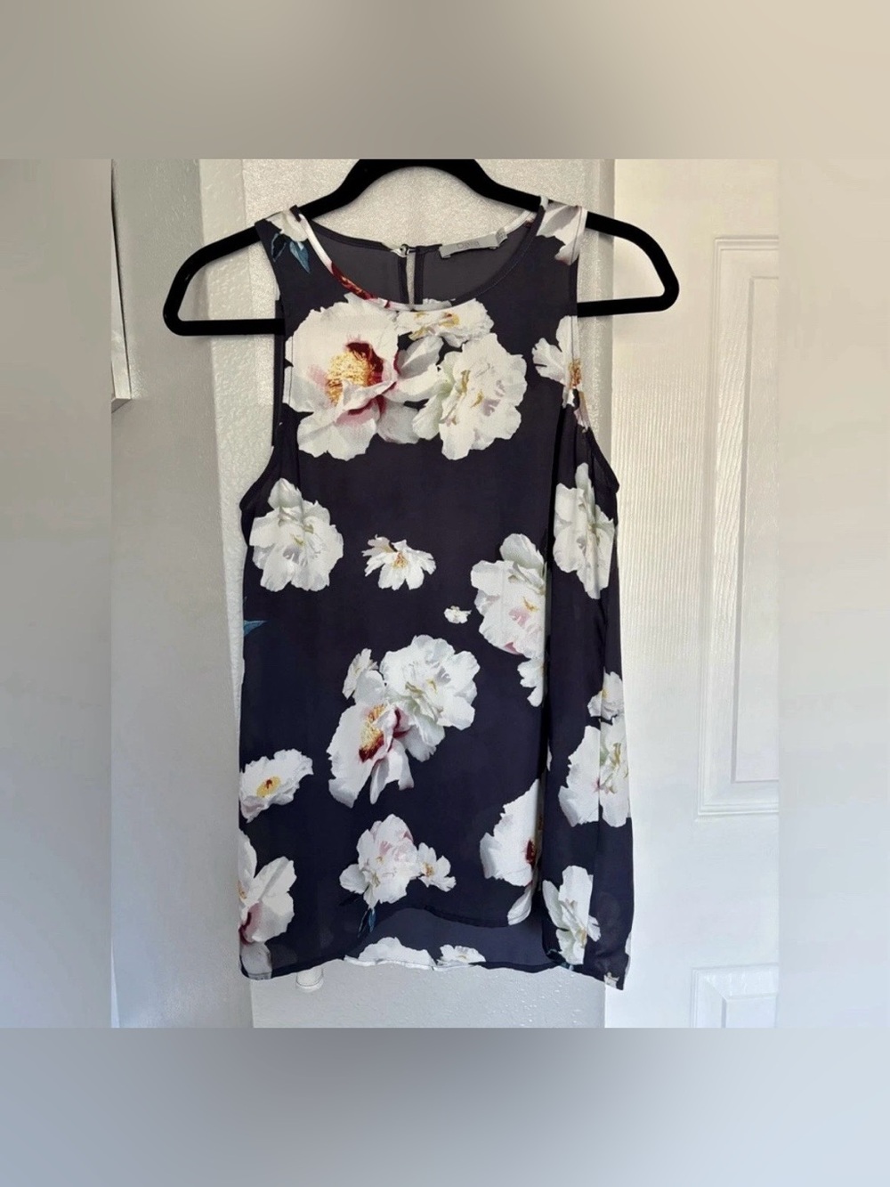 Dalia Navy and White Floral Chiffon Top Size S